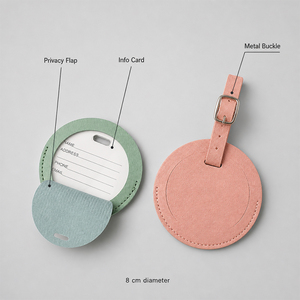 Étiquettes de bagage en cuir PU avec logo personnalisé, fenêtre d'identification transparente, sangle intégrée, vente en gros, étiquettes de valise de voyage, cadeau - Product Image 4