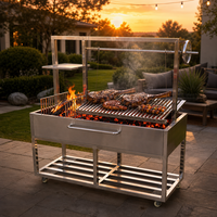 Barbecue professionnel en acier inoxydable de style Santa Maria, barbecue au charbon de bois d'extérieur avec grille de cuisson relevable