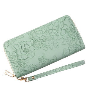 Floral <b>Embossed</b> Long Wallet Leather Credit <b>Card</b> Holder Simple Trendy Phone Coin Clutch Purse for Women Hand Painted Wallet - Product Image 5