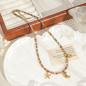 Collar de Piedras Naturales Estilo Bohemio Rosa con Dijes de Estrella y Luna, Collar Único, Accesorios de Verano - Product Image 5