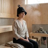 Gorro de Sauna de Fieltro Reciclado Ecológico Blanco Ink Line, Venta al por Mayor, Logotipo Personalizado, Directo de Fábrica, Gorro para Baño de Vapor y Spa