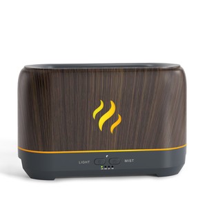 Diffuseur d'arômes ultrasonique en forme de flamme 200 ml, humidificateur d'huiles essentielles, style nordique, noir, gris foncé, blanc, grain de bois clair - Product Image 2