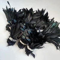 Rollos de Plumas de Gallo Negras de 20-25 cm para Atado de Moscas, Decoraciones de Disfraces para Carnaval y Festivales, Venta al Por Mayor