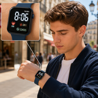 Jam Tangan Sport Mewah Kotak Logo Kustom 2026 untuk Wanita Pria Anak-anak, Jam Tangan Digital LED Elektronik, Fashion Kasual Simpel
