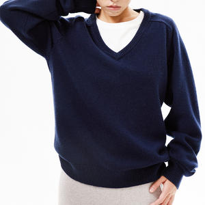 Женский свитер с V-образным вырезом, однотонный, с длинным рукавом, из 90% шерсти и 10% кашемира, экономичный, хит продаж 2025 года - Product Image 4