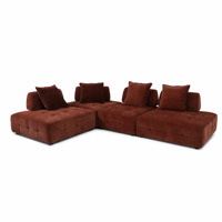 Canapé modulaire en velours touffeté avec coussin lombaire et design en forme de L, canapé à profil bas pour salon