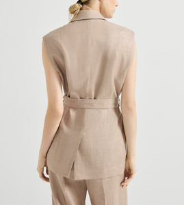 Blazer formal de lino/algodón tejido de lana para mujer, diseño con cinturón, traje elegante y noble para mujer - Product Image 3