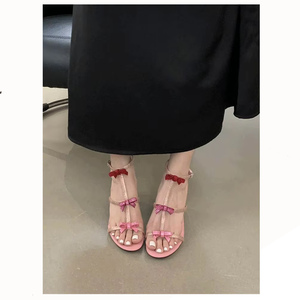 XSD Summer Women's High Heels Outdoor Party Plus Size Bowknot <b>Crystal</b> Sandals 8cm Height Increasing High <b>Top</b> Style - Product Image 1