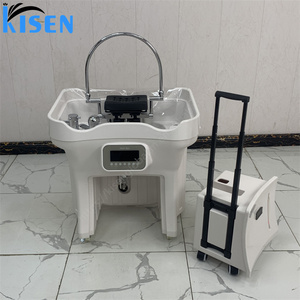 KISEN Modern portable head spa unit featuring dual water tanks and casters, with heating and waterfall-style water <b>flow</b> function - Product Image 5