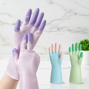 Dishwashing <b>Gloves</b> Rubber Latex Waterproof <b>Thin</b> 31cm Length Solid Color For Kitchen Cleaning Household Use - Product Image 1