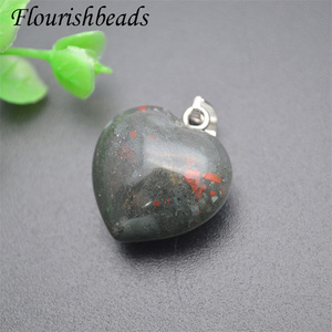 Plata rodio chapado piedra grande Natural selecciones Unakite ágata cristal cuarzo <span class=keywords><strong>amatista</strong></span> 20mm corazón piedras preciosas encanto colgantes - Product Image 3