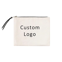 Vente en gros d'usine : Pochette zippée personnalisée en coton vierge, sacs de maquillage en toile de coton unie, sac à pinceaux cosmétiques avec logo