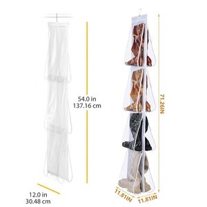 Single-Tier Plastic <b>Boot</b> and Shoe Organizer with 6 Storage Compartments Clear Hanging Pocket and Rotating Hanger for Closet Use - Product Image 5