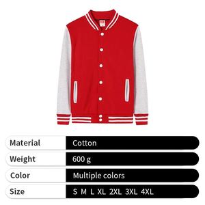 เสื้อแจ็คเก็ตเบสบอลผ้าฝ้ายสีแดงแบบลำลองสไตล์วาร์ซิตี้พร้อมโลโก้สำหรับเล่นกีฬา - Product Image 3