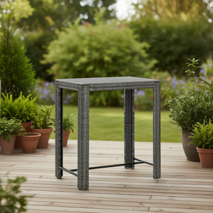 Mesa de bar para patio de ratán sintético gris, 23,8x23,8x43,5 pulgadas, muebles cuadrados para exteriores, diseño moderno y elegante - Product Image 2