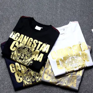 High quality custom logo wholesale Crew neck plain t-shirts gold Silk screen printing graphic logo gilding plus size t-shirts fo