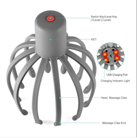 Masseur de tête automatique galvanique intelligent à lumière LED rouge et vibrations, sans fil, électrique, en plastique, à griffes de pieuvre, pour le cuir chevelu et le soulagement du stress