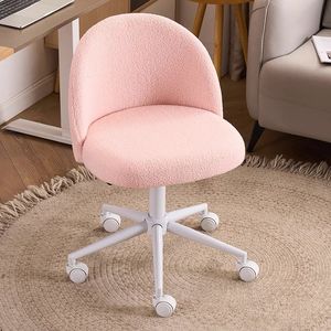 <span class=keywords><strong>Silla</strong></span> de Maquillaje Giratoria de Tela de Lana de Cordero Teddy, Taburete de <span class=keywords><strong>Tocador</strong></span> Blanco y Rosa, <span class=keywords><strong>Silla</strong></span> de Oficina Pequeña y Cómoda <span class=keywords><strong>con</strong></span> <span class=keywords><strong>Ruedas</strong></span> - Product Image 1