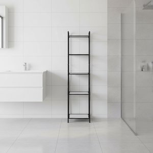 Tour de rangement de salle de bain élégante en fer noir mat avec 5 étagères pour serviettes, articles de toilette et accessoires - Product Image 1