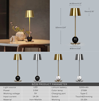 Lampe de table moderne de luxe en marbre, métal, LED, base en fer, ampoule E14, batterie rechargeable, 2700K, 15-18 heures, sans fil, commande tactile
