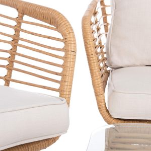 Juego de Muebles de Ratán Tejidos a Mano, Resistentes a la Intemperie, Estilo Boho, Color Beige Suave, 4 Piezas, Sofá, Sillón, Mesa de Centro de Vidrio para Jardín - Product Image 2
