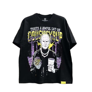 T-shirt pour homme à manches courtes, col rond, coupe oversize, 100% coton, style streetwear, avec motif imprimé 'That's Awful Lot Cough Syrup' - Product Image 1
