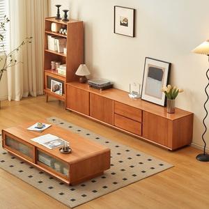 Mueble de TV de Madera Maciza Color Cerezo, Soporte de TV con Almacenamiento para Colocar en el Suelo - Product Image 4