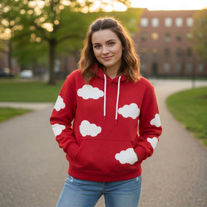 Women's <b>Red</b> Embroidery Crystal <b>Sequined</b> Leopard Print Anti-Shrink Hoodie Regular Fit 100% Cotton Knitted Casual Autumn Season - Product Image 1