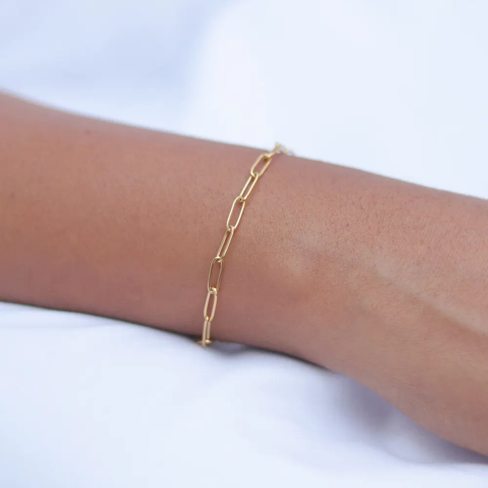 Dainty 18k Gold Plated Paperclip Bracelets Women Stainless Steel Link Chain Bracelet Femme Waterproof Jewelry