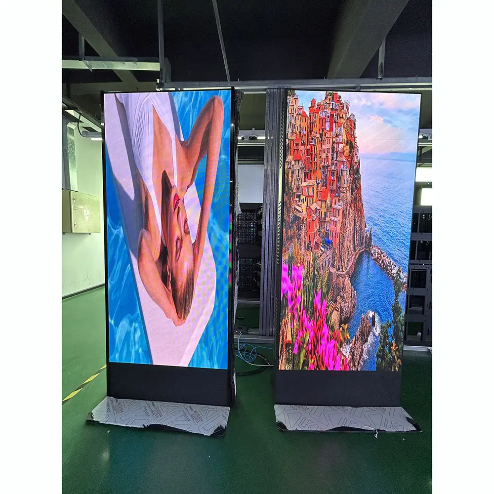 New Hot Bán Double Sided quảng cáo LED hiển thị áp phích màn hình với bánh xe sàn thường vụ Wifi movable gương Poster LED