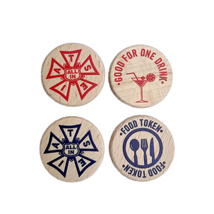 Fichas de bebida de madera de <span class=keywords><strong>haya</strong></span> de estilo de arte popular impresas personalizadas <span class=keywords><strong>y</strong></span> monedas de madera para restaurantes Técnica pulida - Product Image 1