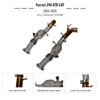 Système d'échappement complet à montage direct pour Ferrari 296 GTB 3.0T 2022 à 2026, avec finition dorée et enveloppe tressée sur les tuyaux