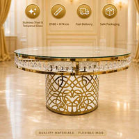 Luxuriöser Kristall-Gold Runder Esstisch Gehärtetes Glas Edelstahl-Sockel für Hochzeit Bankett Hotel Event