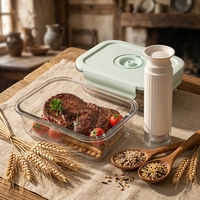 Boîte à lunch Bento rectangulaire en verre borosilicaté sous vide pour conserver les aliments frais avec pompe