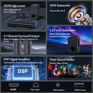 Sistema <span class=keywords><strong>Soundbar</strong></span> Surround 5.1 da 150W con Subwoofer Wireless, Bluetooth 5.3, DSP, Altoparlante <span class=keywords><strong>TV</strong></span> 3D per Home Theater OEM - Product Image 4