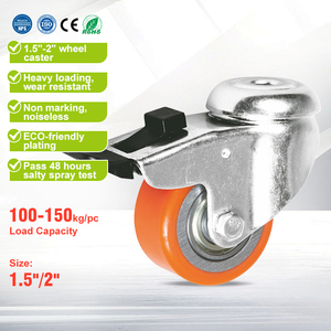 1,5 "2" kleines orange farbenes Doppelkugellager-Rollen rad 100-150kg Tragfähigkeit PU-Lenk rolle mit Bremse - Product Image 1