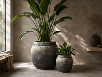 Ensemble de pots à fleurs en GRC écologiques faits à la main, résistants aux intempéries, jardinières rondes en béton vieilli pour la décoration intérieure et extérieure