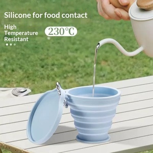 แก้วซิลิโคนพับได้พร้อมฝาปิด ขายส่ง แก้วพกพาแบบยืดหดได้ สายคล้องคอสำหรับตั้งแคมป์และบ้วนปาก - Product Image 5