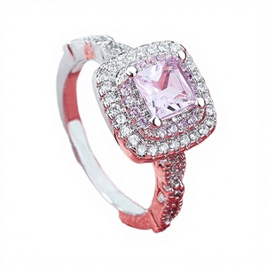 Anillo de Boda Vintage de Latón Chapado en Platino, Diseño Simple y Exquisito, con Circonita Rosa Cuadrada, Estilo Retro - Product Image 2