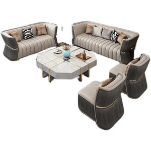 Juego de Sofás de Cuero de Lujo Estilo Europeo Moderno para Sala de Villa con Mesa de Centro y Mueble para TV - Product Image 5