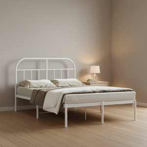 Struttura letto matrimoniale in acciaio verniciato a polvere bianca, letto in metallo rettangolare, mobili da camera da letto, design minimalista - Product Image 2