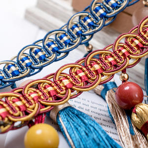 Frangia Decorativa Multicolore con Perline e Nappe, Passamaneria Dorata con Nappe, Frange per Tende e Decorazioni - Product Image 4