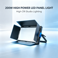 Projecteur LED plat de studio en métal 200W, haute luminosité, contrôle intelligent de la température, design portable, contrôlable par application pour le direct