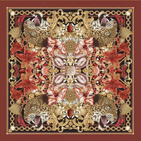 Reproduction d'un tapis de mahjong en velours cristal de style cubain, avec une tête de léopard et des fleurs de lotus rouges, portable et pliable