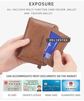 Porte-cartes et porte-monnaie zippé étanche en cuir PU pour homme, style vintage, mince, à trois volets, avec protection RFID, nouvelle collection, vente en gros