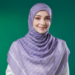 Tudung Bawal Écharpe imprimée en voile de coton de qualité supérieure Hijab à impression numérique florale avec service personnalisé Motif de lettre Bawal carré - Product Image 3