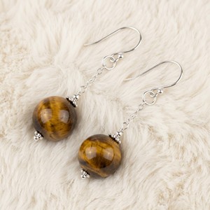 Ear Enlace Oem Odm Silver Plated Round Tiger Eye Bead Chain Dangle <b>Hook</b> <b>Earrings</b> Natural Gemstone Women Jewelry Wholesale - Product Image 2