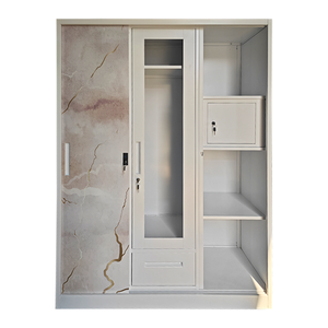 Armoire en métal à portes coulissantes Armoire miroir Almirah en acier Casiers en métal Armoire imprimée - Product Image 6