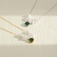 Collier en acier inoxydable 316L, collier avec étoile, imitation perle, pendentif en zircon vert