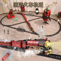 Ensemble de blocs de construction de Noël, train rétro simulé avec musique classique, modèle d'arbre en briques, jouet de Noël pour enfants